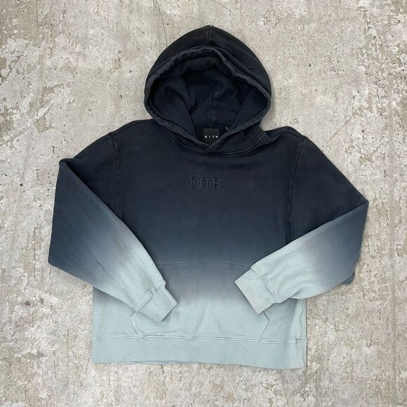 Kith Hoodie Adult Small Black Gray Ombre Pullover Embroidered Logo Sweatshirt